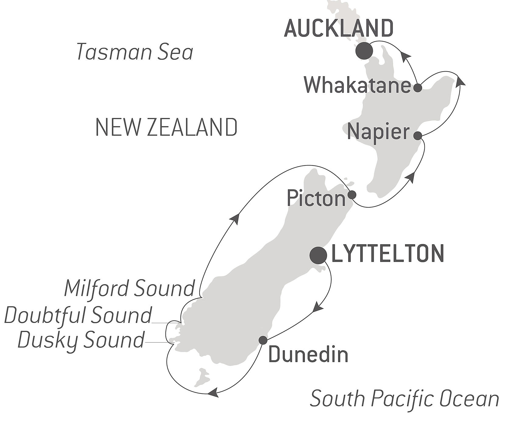 New Zealand's North and South Islands by Sea – with Smithsonian Journeys Itinerary Map