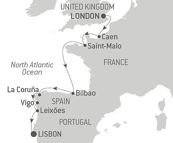 London to Lisbon: Cruising Europe's Western Shores – with Smithsonian Journeys Itinerary Map